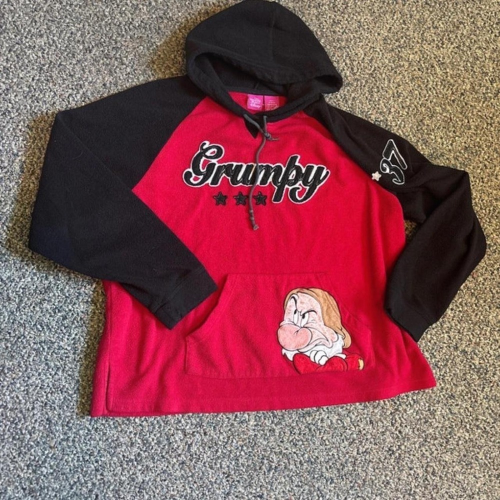 Disney Grumpy Snow White Pullover Fleece Hoodie Red Black XL Y2K 0215